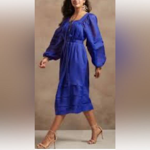 Banana Republic Dresses & Skirts - Banana Republic Royal Blue Midi Ramie Long Sleeve Dress Size XL